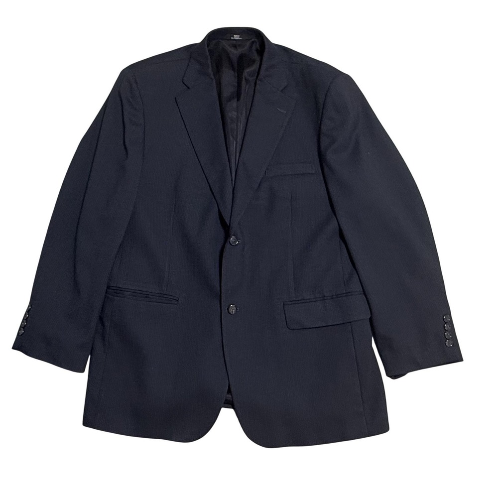 Haggar Black Label Blazer Mens 44R Navy Herringbone Stretch Sport Coat‎ Jacket